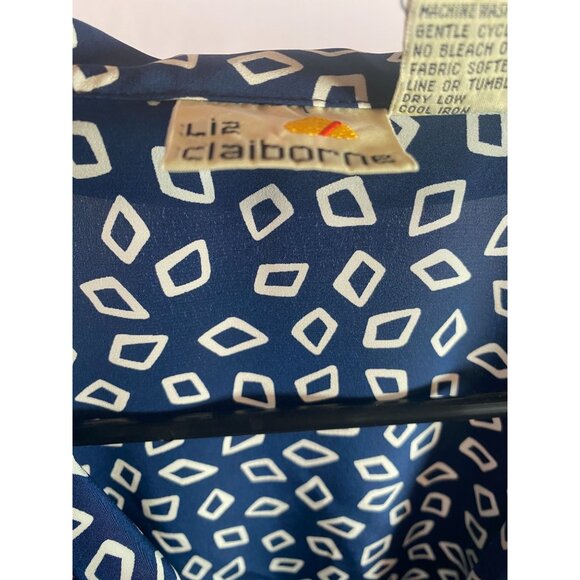 Liz Claiborne Blue with  White Shapes Long Sleeve Button Down Blouse Size 12 - Picture 3 of 3